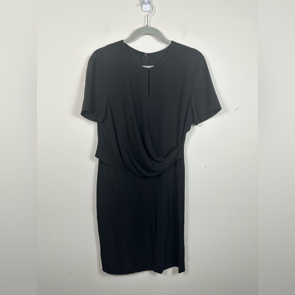 St. John Faux Wrap‎ Dress Women 6 Black Excellent Matte Knit Keyhole LBD